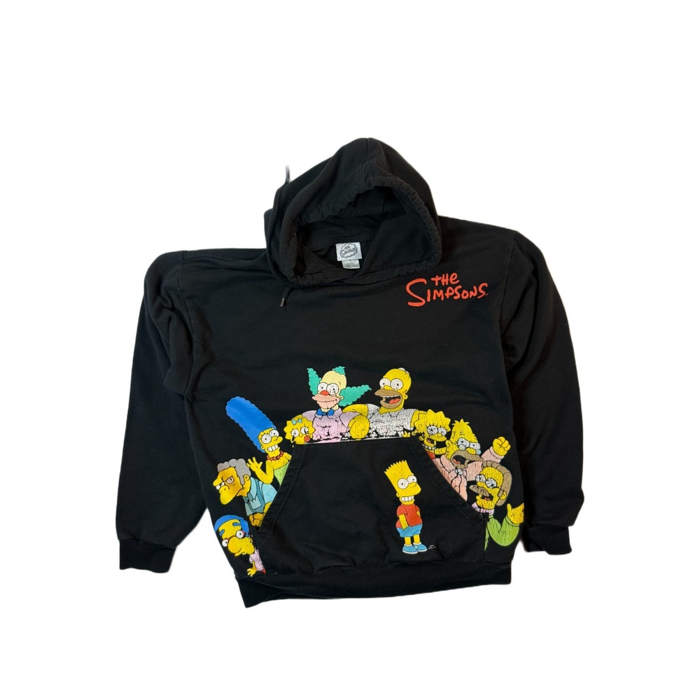 Vintage Y2K The Simpsons Hoodie Men Med Black Distressed Cartoon Graphic‎